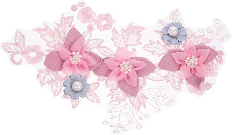 Handmade Floral Applique Patch with Pearl and Lace for Clothing Bags Crafts Decor - Image 1